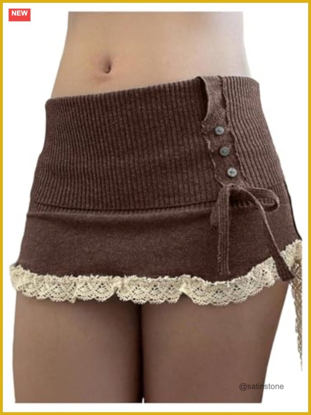 Women's Lace Trim Bodycon Pencil Skirt Knitted Bow High Stretch Party Club Wear